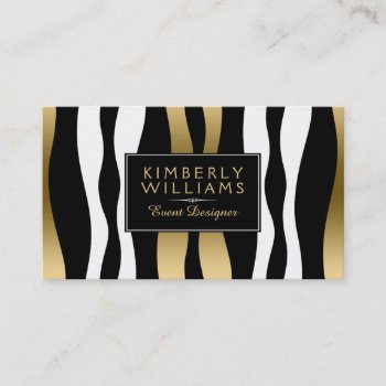 Modern Black White And Gold Zebra Business Card by artOnWear at Zazzle