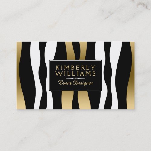 Modern Black White And Gold Zebra Business Card