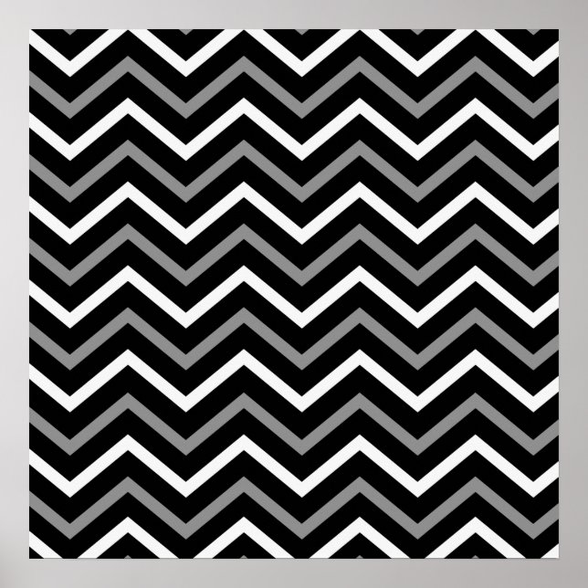 Modern Black White And Gray Chevron Pattern Zigzag Poster (Front)
