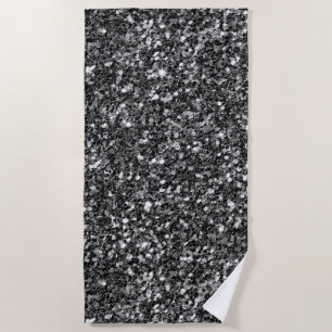 Modern Black White And Gray Glitter Beach Towel