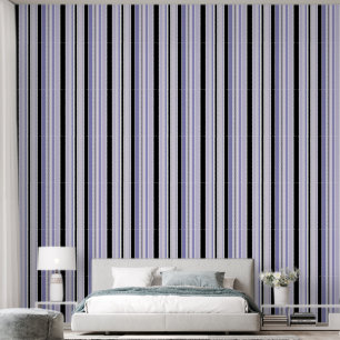 Modern Black, White and Lilac Purple Stripes Wallpaper