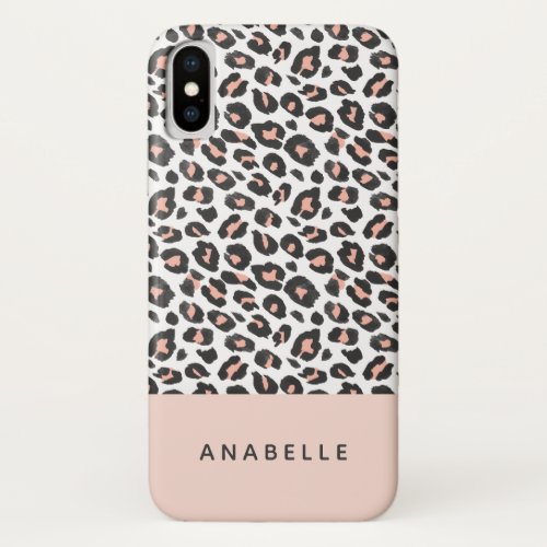Modern black white and peach animal leopard print iPhone x case