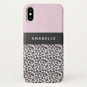 Modern black, white and pink animal leopard print iPhone x case