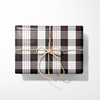Modern Black White and Red Plaid Wrapping Paper