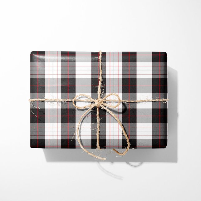 Modern Black White and Red Plaid Wrapping Paper (Creator Uploaded)