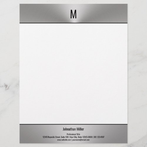 Modern Black White and Silver with Monogram Letterhead