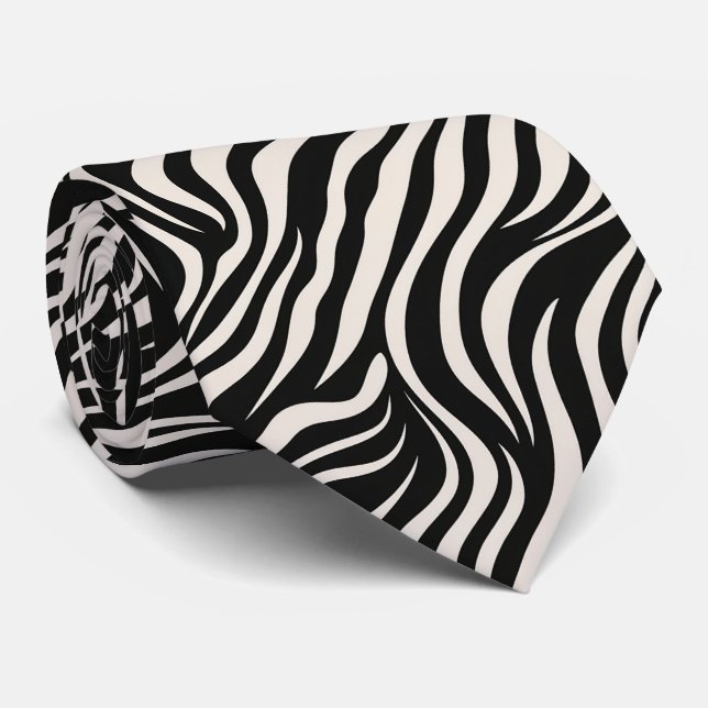 Modern Black & White Animal Print Neck Tie (Rolled)