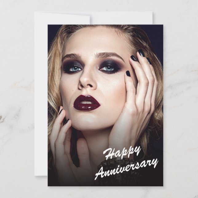 Modern Black & White Anniversary Flat Card (Front)