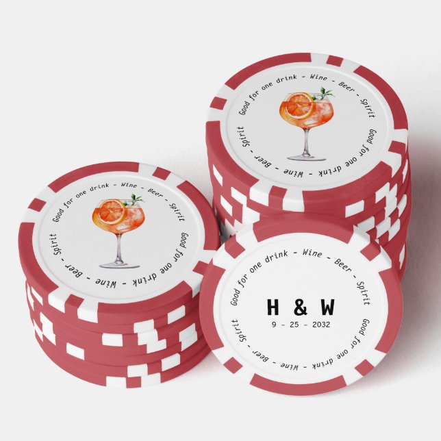 Modern Black White Aperol Drink Voucher Wedding Poker Chips (Stack)