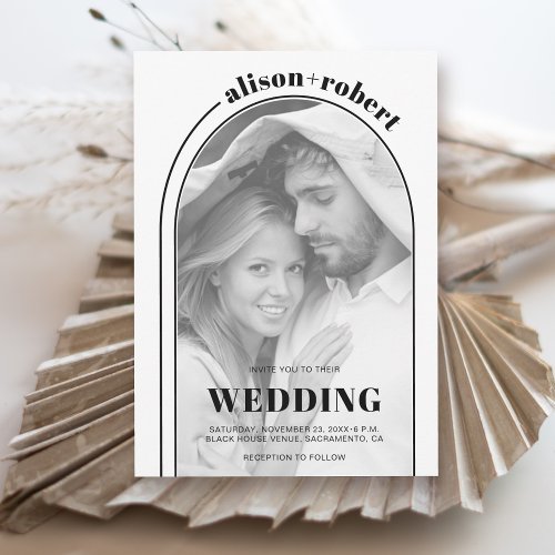 Modern black white arch and photo wedding invitation