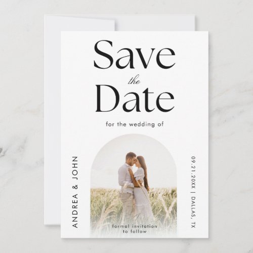 Modern Black  White Arch Photo Clean Plain Layout Save The Date