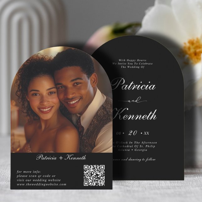 Modern Black & White Arch QR Code Wedding Photo Invitation (Creator Uploaded)