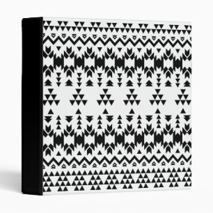 Modern Black White Aztec Geometric tribal pattern 3 Ring Binder
