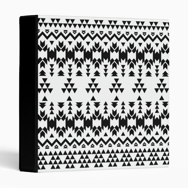 Modern Black White Aztec Geometric tribal pattern 3 Ring Binder (Front/Spine)