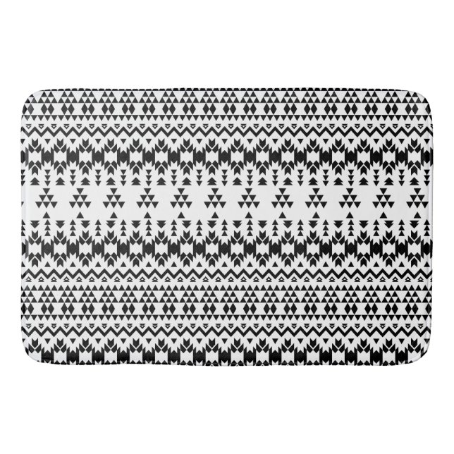 Modern Black White Aztec Geometric tribal pattern Bath Mat (Front)