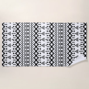 Modern Black White Aztec Geometric tribal pattern Beach Towel
