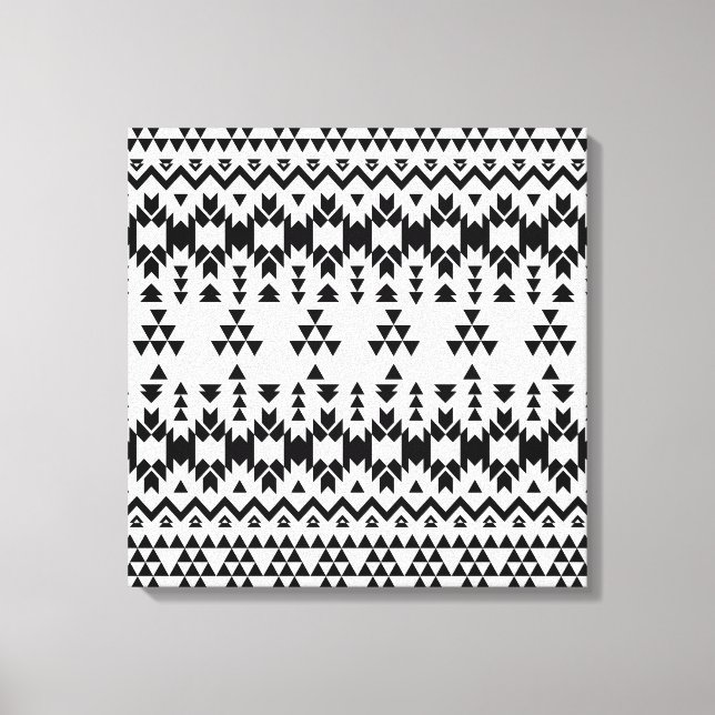Modern Black White Aztec Geometric tribal pattern Canvas Print (Front)