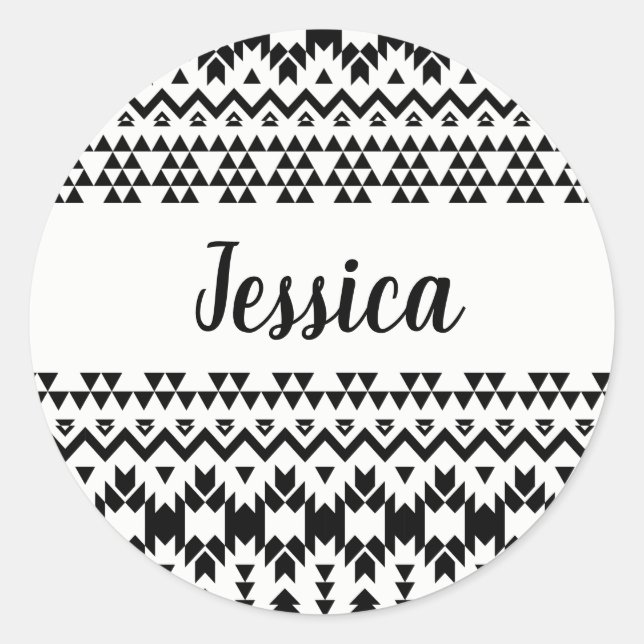Modern Black White Aztec Geometric tribal pattern Classic Round Sticker (Front)