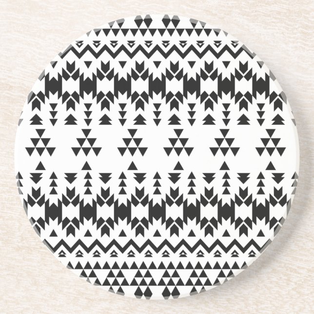 Modern Black White Aztec Geometric tribal pattern Coaster (Front)