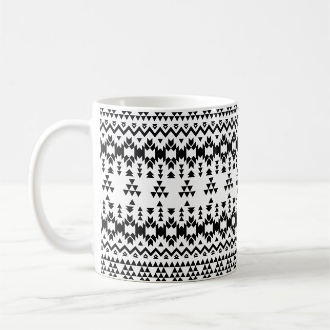 Modern Black White Aztec Geometric tribal pattern Coffee Mug (Left)