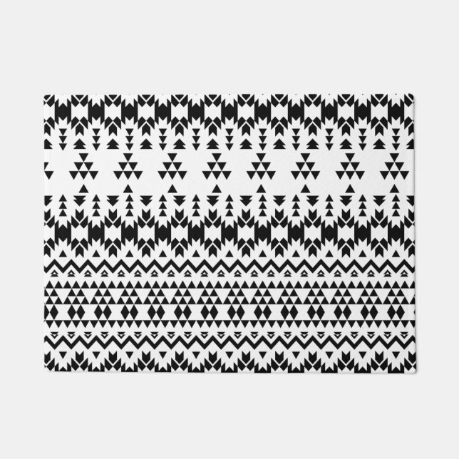 Modern Black White Aztec Geometric tribal pattern Doormat (Front)