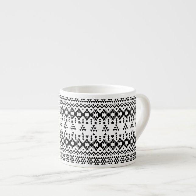 Modern Black White Aztec Geometric tribal pattern Espresso Cup (Front Right)