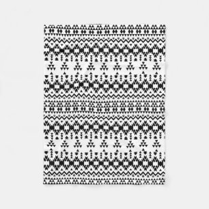 Modern Black White Aztec Geometric tribal pattern Fleece Blanket