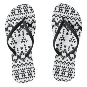 Modern Black White Aztec Geometric tribal pattern Flip Flops