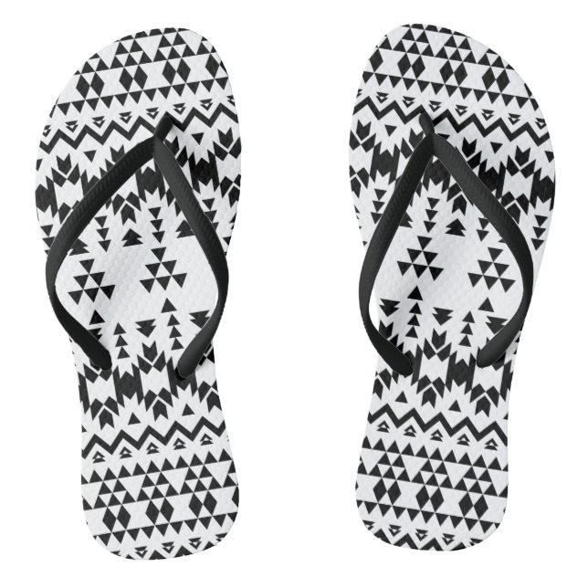 Modern Black White Aztec Geometric tribal pattern Flip Flops (Footbed)