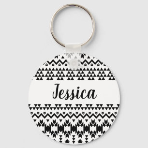 Modern Black White Aztec Geometric tribal pattern Keychain