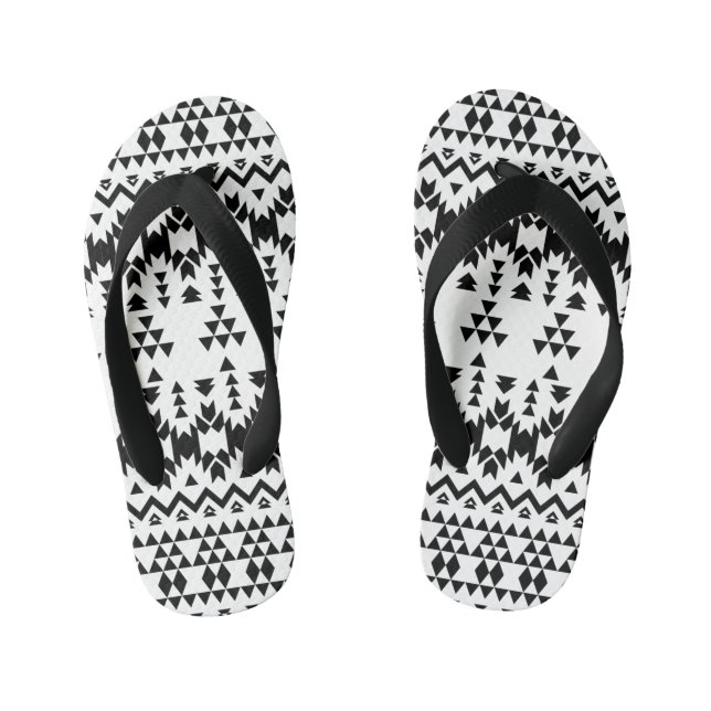 Modern Black White Aztec Geometric tribal pattern Kid's Flip Flops (Footbed)