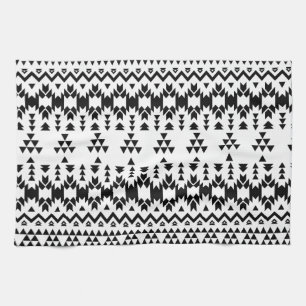 Modern Black White Aztec Geometric tribal pattern Kitchen Towel