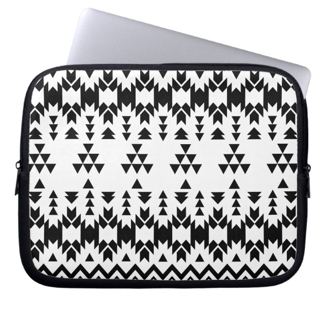 Modern Black White Aztec Geometric tribal pattern Laptop Sleeve (Front)