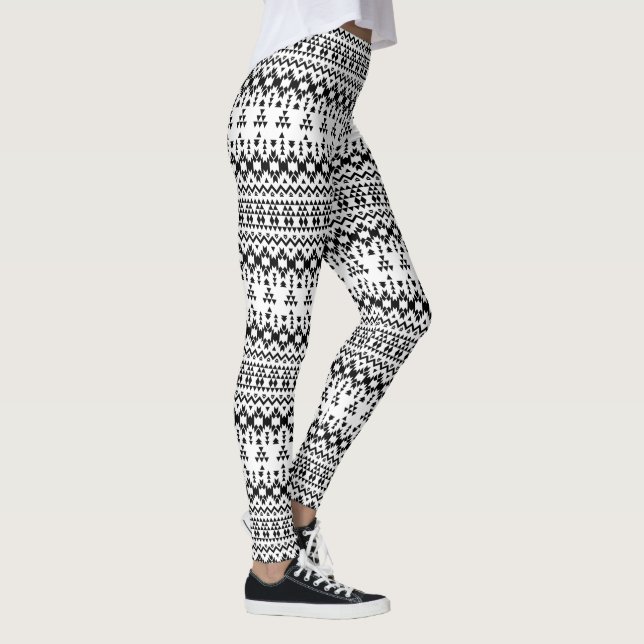Modern Black White Aztec Geometric tribal pattern Leggings (Right)