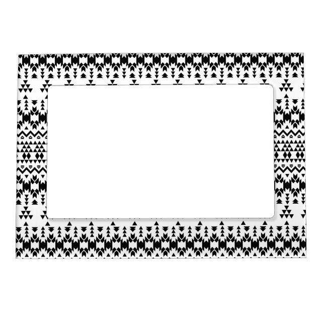 Modern Black White Aztec Geometric tribal pattern Magnetic Frame (Front)