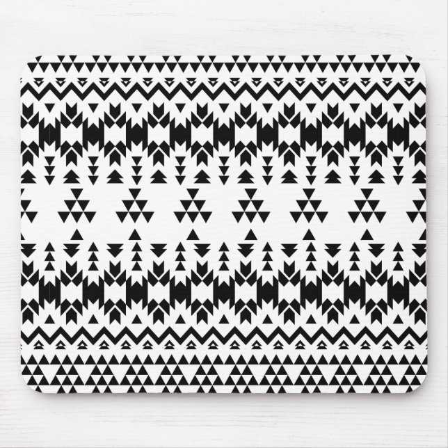 Modern Black White Aztec Geometric tribal pattern Mouse Pad (Front)
