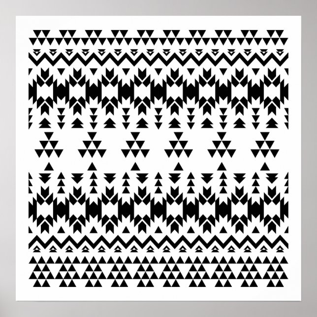 Modern Black White Aztec Geometric tribal pattern Poster (Front)