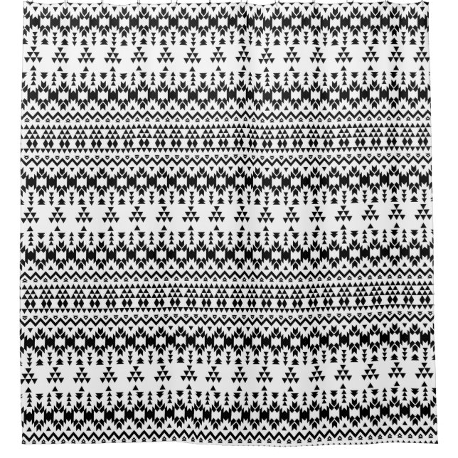 Modern Black White Aztec Geometric tribal pattern Shower Curtain (Front)