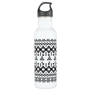 Modern Black White Aztec Geometric tribal pattern Stainless Steel Water Bottle