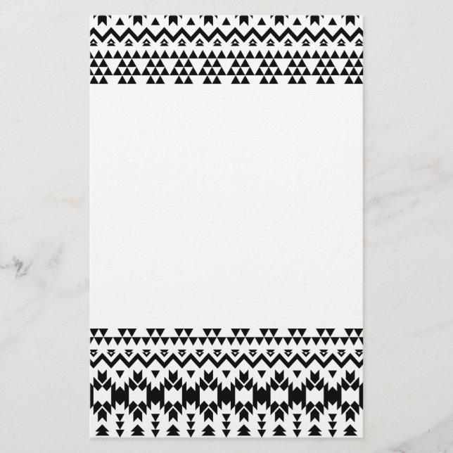 Modern Black White Aztec Geometric tribal pattern Stationery (Front)