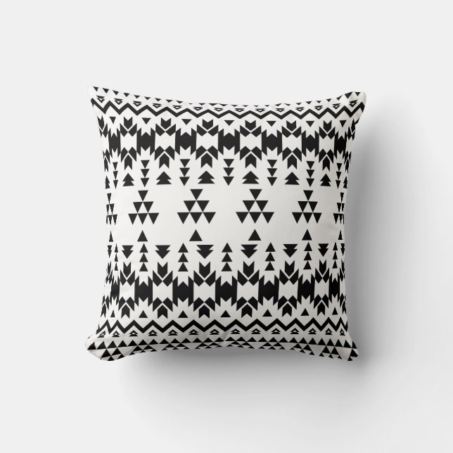 Modern Black White Aztec Geometric tribal pattern Throw Pillow (Front)