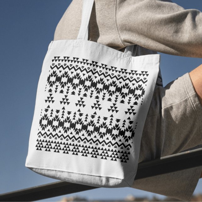 Modern Black White Aztec Geometric tribal pattern Tote Bag (Creator Uploaded)
