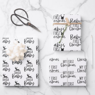 Modern Black & White Baby First Christmas Gift Wrapping Paper Sheets