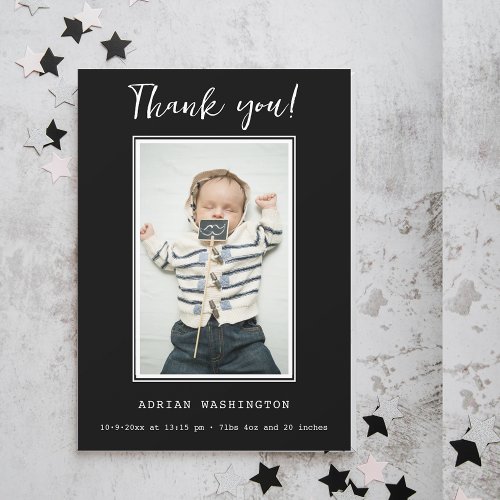 Modern Black  White Baby Shower Photo Thank You