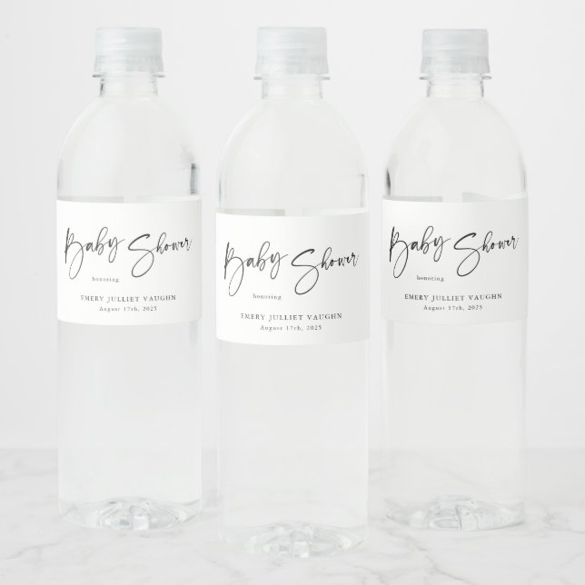 Modern Black & White Baby Shower  Water Bottle Label (Bottles)