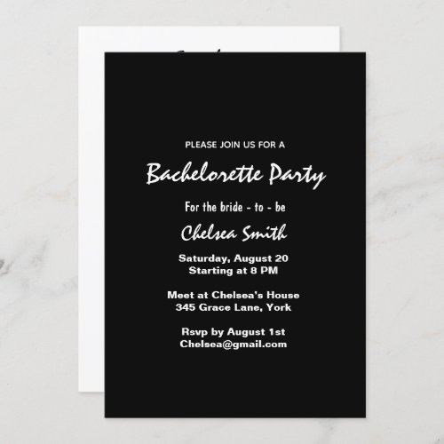 Modern Black  White Bachelorette Party Itinerary Invitation