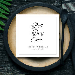 Modern Black & White Best Day Ever Edition Wedding Napkins