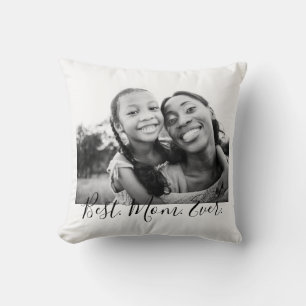 Modern Black White Best Mom Ever Photo Mother's Throw Pillow