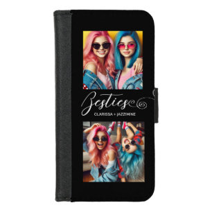 Modern Black White Bestie 2 Photo Personalized iPhone 8/7 Wallet Case