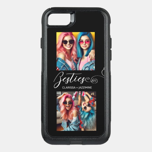 Modern Black White Bestie 2 Photo Personalized Otterbox iPhone Case (Back)